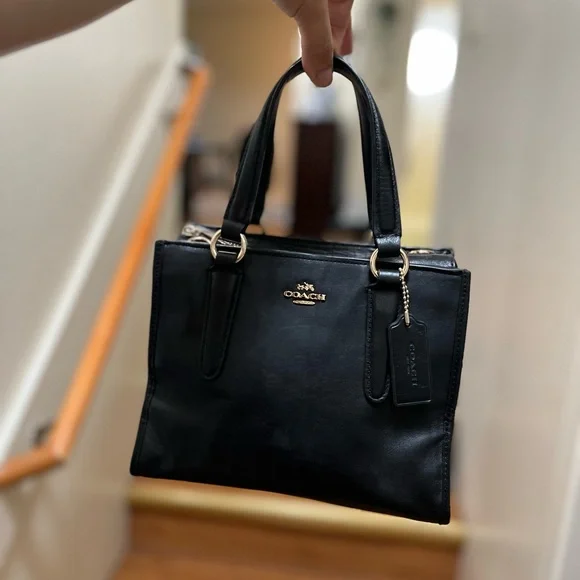 •COACH• Mini Crosby Carryall Black Smooth Leather Missing Strap - Picture 1 of 13